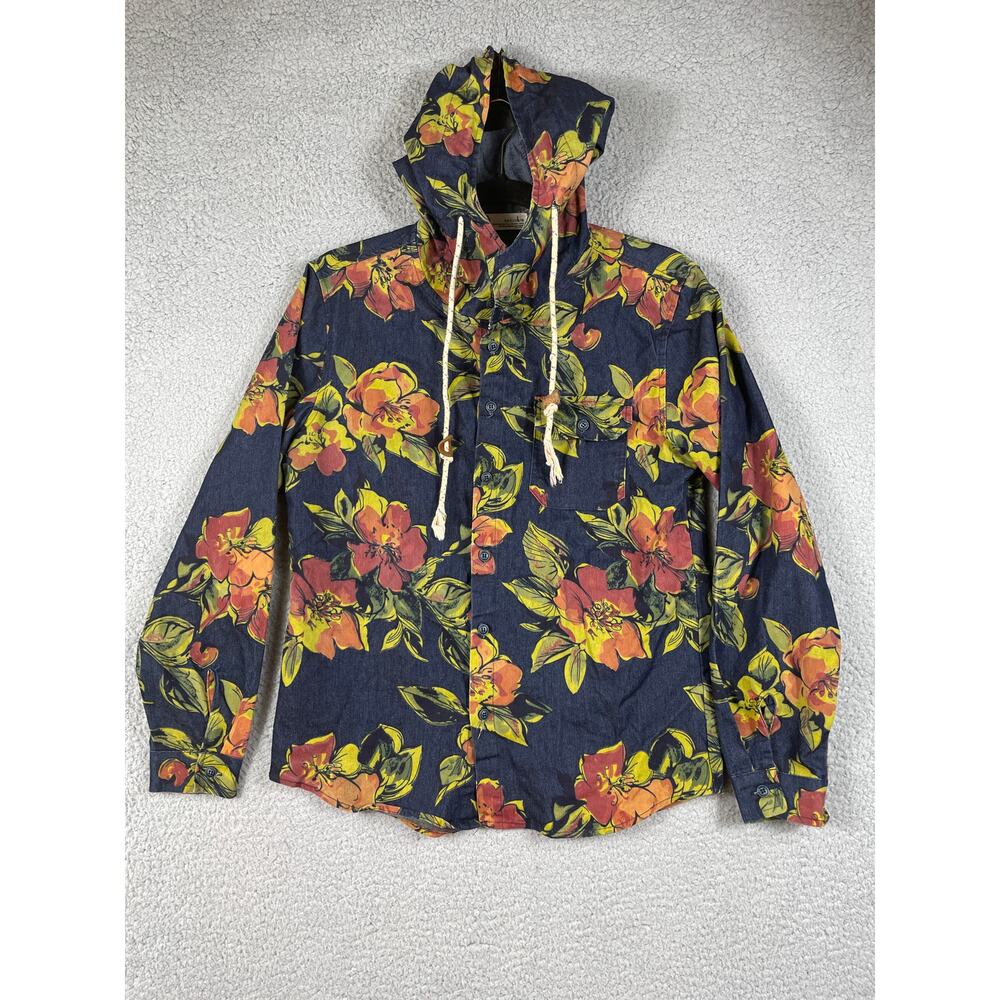 Enguolin Hoodie Floral Button Up Long Sleeve Shirt Size L
